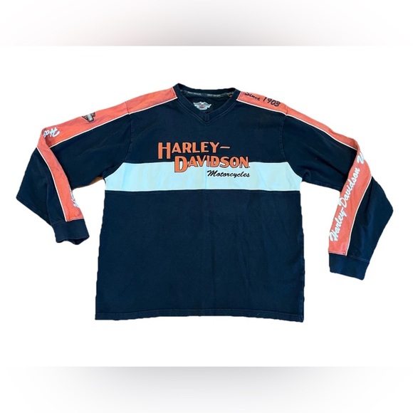 Harley-Davidson Other - Vintage Harley Davidson Sweatshirt Mens XLarge Motorcycles Black Orange V-Neck